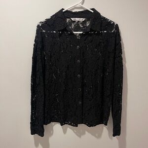 Zara Women Black Lace Button-Down Shirt - size M